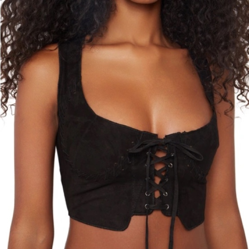 Danielle Guizo Black Suede Bustier Corset Top Sz Small